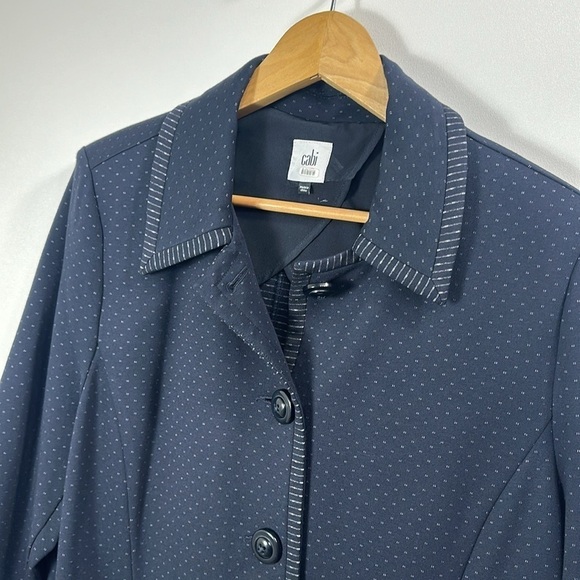 CAbi Carriage button front jacket navy blue dotted long  5658 size large - Picture 2 of 11